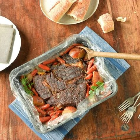 How to Cook Pot Roast in Oven Using Oven Bags | Reynolds Brands Oven Bag Recipes, Recipe Pot Roast, Perfect Roast Beef, Oven Bags, Oven Pot Roast, Oven Bag, Perfect Pot Roast, Easy Pot Roast, Pork Shoulder Recipes