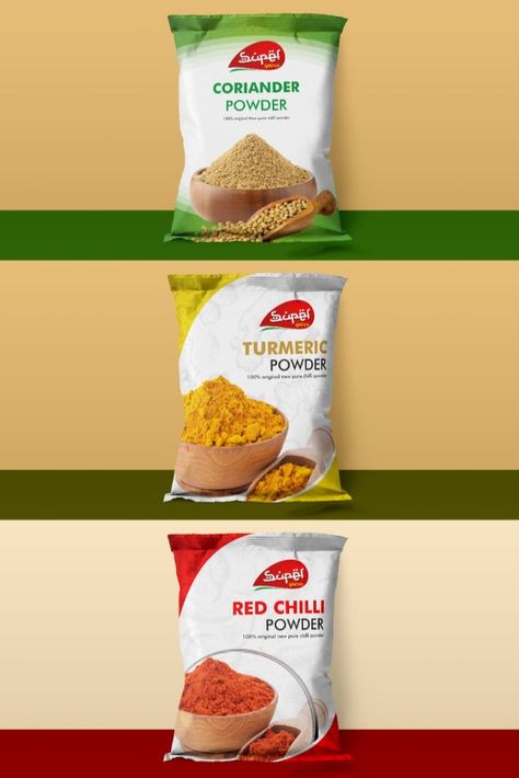 Pouch Design Packaging, Pouch Packaging Design, Pouch Design, Pouch Packaging, Design Box, Design Label, Coriander Powder, Food Packaging Design, Red Chilli