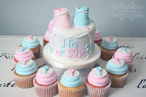 He or She? gender reveal cake by K Noelle Cakes He Or She Gender Reveal Cake, Gender Determination Cake, Gender Reveal Cupcake Ideas, Gender Reveal Cake Diy, He Or She Cake, Boy Or Girl Cake, Baby Shower Gender Reveal Cake, Gender Reveal Cakes, Gender Reveal Nails