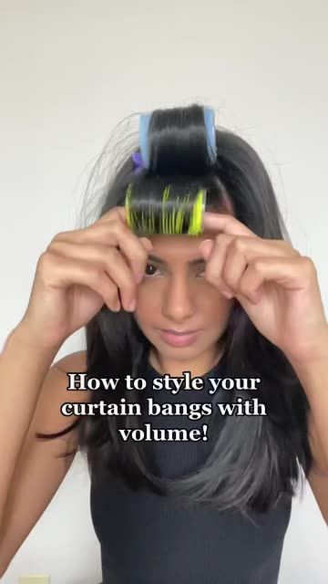 Curtain Bangs Rollers, Using Velcro Rollers, Roller Tutorial, Hair Rollers Tutorial, Bangs Updo, Curled Bangs, Velcro Rollers, Bangs Tutorial, Find Your Style Fashion