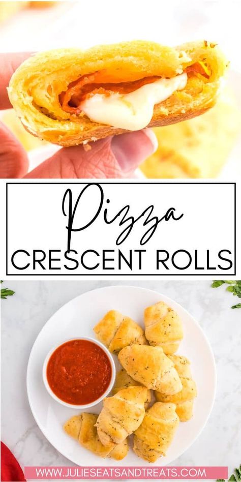 Super simple and easy to make snack or dinner idea to make your life easier. These Pizza Crescent Rolls are a favorite of my kids and a fun twist on pizza night. Made with refrigerated crescent roll dough, pepperoni and cheese, plus pizza sauce to dip them in it doesn't get easier than this. Pizza Crescent Roll, Pizza Crescent Rolls, Pizza Crescent, Pepperoni And Cheese, Crescent Roll Pizza, Happy Habits, Pizza Wraps, Easy To Make Snacks, Pizza Flavors