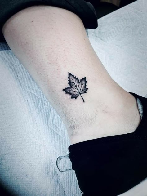 Maple Leaf Tattoo Black And White, Small Canada Tattoo, Canada Leaf Tattoo, Sycamore Leaf Tattoo, Sycamore Tattoo, Joining Tattoos, Canada Tattoo Ideas Simple, Canada Tattoo Ideas, Collar Bone Tattoo Quotes