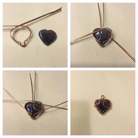 Heart Stone Jewelry, Wrap Heart Stone, Heart Crystal Necklace Diy, Wire Wrapping A Heart Shaped Stone, Small Wire Wrapped Stone, Wire Wrapped Jewelry Heart, Wire Heart Pendant, Wire Wrap Heart Pendant, Heart Crystal Wire Wrap