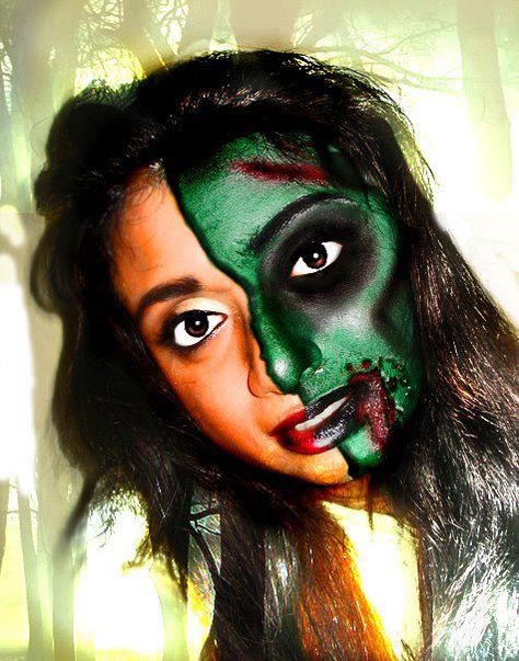 Half Zombie Half Human, Portland Timbers, Costume Makeup, Halloween Makeup, Zombie, Halloween Face, Portland, Face Makeup, Halloween Face Makeup