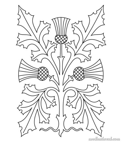 I will make this soon but which stitches to use? Decisions. Decisions. Scottish Thistle Embroidery Pattern, Celtic Designs Pattern Free Printable, Celtic Embroidery Patterns, Medieval Embroidery Patterns, Scottish Embroidery, Thistle Embroidery, Thistle Quilt, Art Deco Embroidery, Thistle Scotland