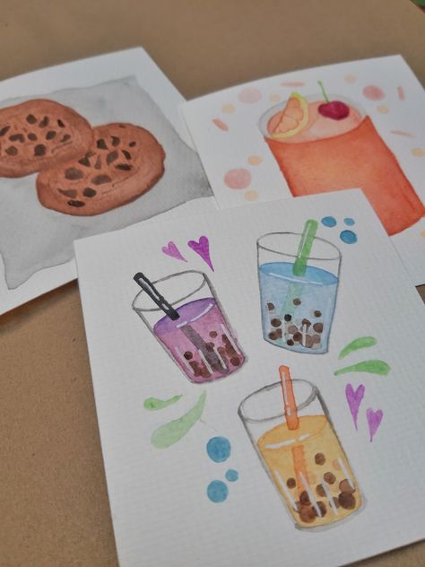 Boba Watercolor, Boba Cookies, Boba Painting, Drinks Mocktail, Boba Story, House Decals, Menu Ideas, Mini Paintings, Paint Painting