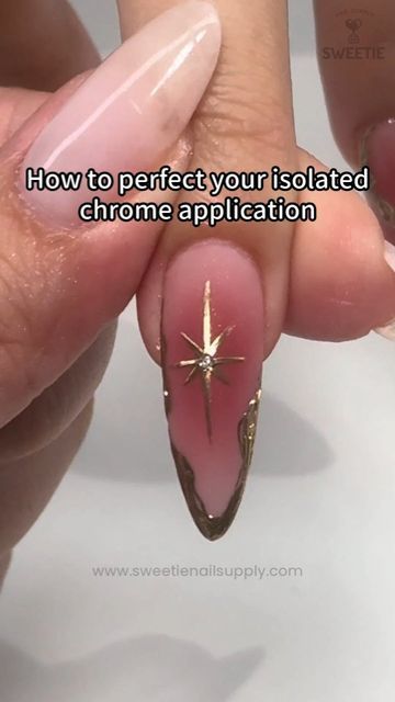 Reverse Chrome Nails, Chrome Powder Nails Tutorial, Isolated Chrome Nails, Skin Gel, Matte Top Coat, Color Skin, Liner Brush, Chrome Powder, Gold Chrome