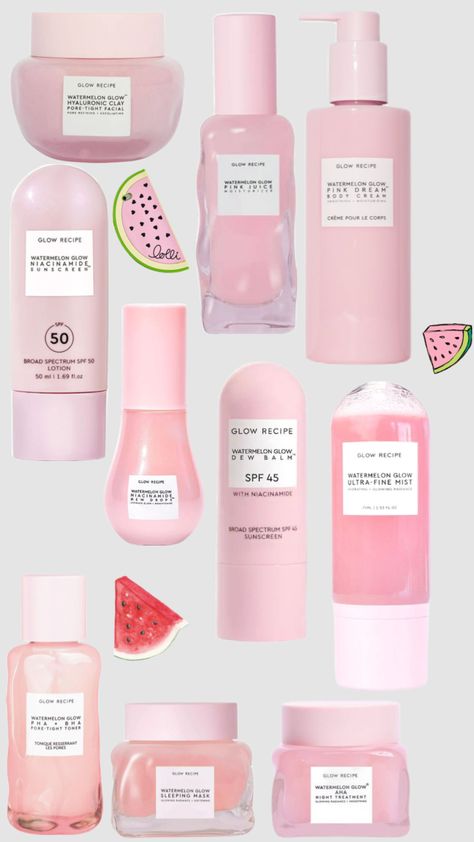 Glow recipe watermelon collection 🍉 Dream Skincare, Preppy Basics, Glow Recipe Watermelon, Preppy Skincare, Watermelon Glow Sleeping Mask, Makeup List, Sephora Skin Care, Glow Recipe, Perfect Skin Care Routine