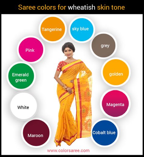 11 Saree colors for Dark skin tone, Fair skin tone, Borwn and Wheatish skin tone Colors For Dark Skin Tone, Skin Tone Dress Color, Saree Tips, Hairstyle For Saree, Skin Tone Dress, Sarees Blouse Designs, Saree Colors, Baby Pink Saree, Saree Outfit