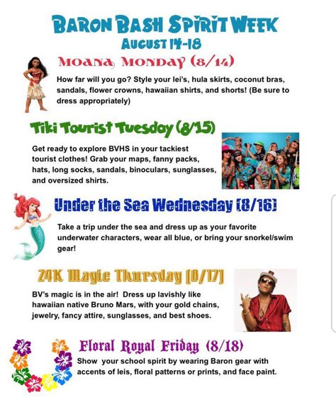 Luau Spirit Week, Hawaiian Spirit Week, Tourist Clothes, Coconut Bra, Homecoming Themes, School Spirit Week, Hula Skirt, Student Council, Spirit Week