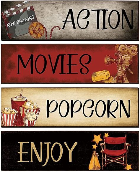 Home Popcorn, Art Party Supplies, Vintage Movie Theater, Movie Theater Decor, Vintage Films, Theater Decor, Home Wooden Signs, Home Cinema Room, Film Vintage