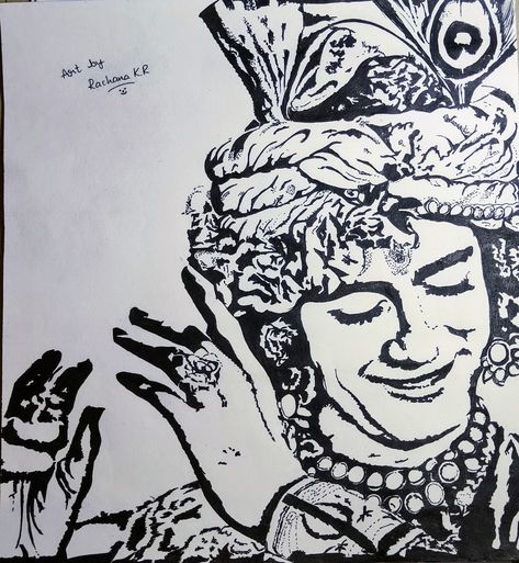 my first attempt of stencil art Radha Krishna Stencil Art, Krishna Stencil, Cinematic Drawing, God Painting, Sketch Images, Face Stencils, Pencil Portrait Drawing, Bike Sketch, Radhe Shyam