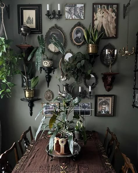 Gothic Dining Room, Maximalist Bohemian, Moody Maximalist, Dark Academia Home, Artwork At Home, Moody Decor, Maximalist Design, Goth Home Decor, Goth Home