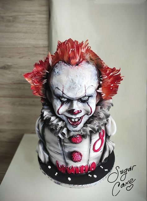 Pennywise - Cake by Tanya Shengarova - CakesDecor Penny Wise Cake, Pennywise Cake, Horror Cakes, Horror Cake, Scary Cakes, Airbrush Cake, Clown Cake, Halloween Birthday Cakes, Cake Halloween