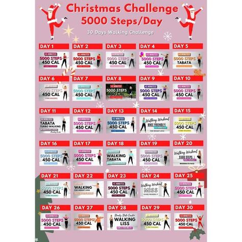 BurpeeGirl on Instagram: "The 2022 CHRISTMAS WALKING CHALLENGE is ON!🎅🎅🎅🎉🎉🎉 This time we're keeping it KNEE FRIENDLY & EQUIPMENT FREE! We'll be taking 5000 STEPS every day & a total of 150K STEPS by Christmas Weekend! Some of you will probably get much more than that! Make sure to leave a comment each time you complete a workout & support everyone who is doing the challenge! Have fun, Burpee Girls! Go at your own pace! Don't worry about me going too fast! Here's the link to the challenge: Monthly Walking Challenge, Holiday Workout Challenge, 30 Day Burpee Challenge Beginner, Walking Challenge For Fat Loss, Walking Program For Fat Loss, Walking Challenge, Cardio Workouts, At Your Own Pace, Your Own Pace