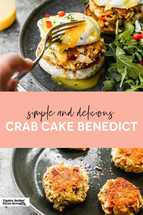 Nothing beats this Crab Cake Benedict recipe! From a flavorful crab cake to a perfectly poached egg and hollandaise sauce, this is a winner! via @betrfromscratch Crab Cakes Benedict, Crab Cakes Eggs Benedict, Crab Cake Eggs Benedict, Crab Eggs Benedict Recipe, Crab Cake Eggs Benedict Recipe, Crab Benedict Recipe, Crab Eggs Benedict, Crab Benedict, Seafood Quiche