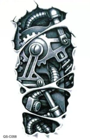 Fake Transfer, Pirate Skull Tattoos, Biomechanical Tattoo Design, Robot Tattoo, Black Skull Tattoo, Tattoo Diy, Mechanic Tattoo, Mechanical Arm, Temporary Tattoo Sleeves