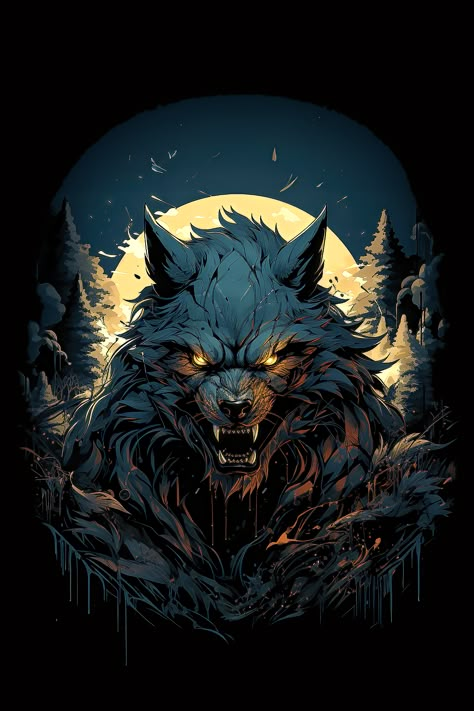 You wander the woods on the night of the full moon...what do you do now? Back Tattoo Inspiration, Werewolf King, Water Wolf, Fantasy Cartoon Art, Werewolf Tattoo, Punk Logo, Werewolf Art, Wolf Wallpaper, Game Illustration