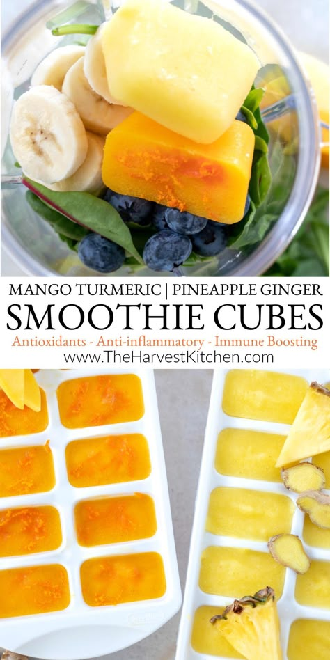 You'll want to add these Smoothie Cubes to your anti inflammatory diet plan. Not only do they add a pop of flavor to your fruit smoothies, but they're made with antioxidant rich foods (pineapple, ginger, mango and turmeric) that provide powerful anti inflammatory and immune boosting benefits. Smoothie Cubes, Eat Natural, Anti Inflammation Recipes, Inflammation Diet, Baking Powder Uses, Baking Soda Beauty Uses, Ginger Smoothie, Makanan Diet, Inflammatory Foods