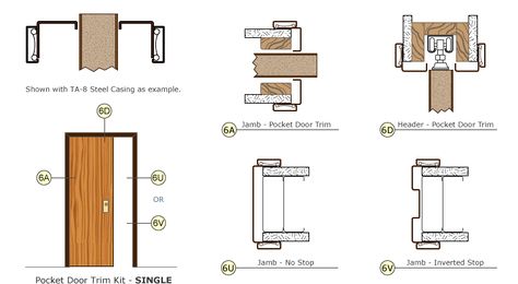 Timely Door Frames Pocket Door Trim Kit Single Drawing Pocket Door Detail Drawing, Door Section Detail, Pocket Door Trim, Upvc Sliding Doors, Single Drawing, Single Panel Door, Interior Design Sketchbook, Flush Door Design, Flush Door