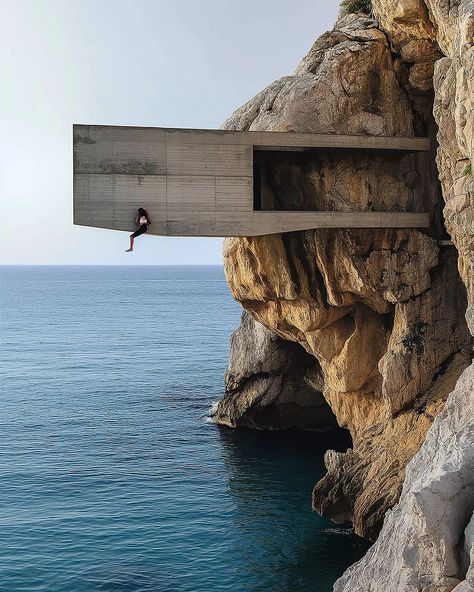 deep water solo house #imagine #midjourneyarchitect #midjourney #artificialintelligence #artificialarchitecture #artificialsketchbook #architecture #design #deepwatersolo #rockclimbing Cliff Architecture, Cliff House, Deep Water, Rock Climbing, Architecture Design, Around The Worlds, Sketch Book, Villa, Hollywood