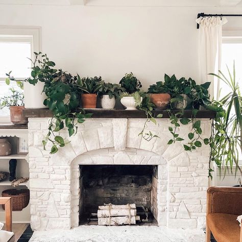 Fireplace Plants, Fake Plants Decor Bedroom, Decorating With Plants, House Before And After, Garden Tags, Fireplace Mantle Decor, Fake Plants Decor, Fireplace Mantel Decor, Faux Fireplace