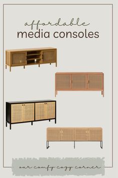 Boho Media Console Tv Stands, Transitional Modern Tv Stand, Tv Stand Organic Modern, Modern Transitional Tv Stand, Living Room Boho Tv Stand, Wicker Media Console, Boho Modern Tv Stand, Rattan Tv Console Living Room, Affordable Tv Console