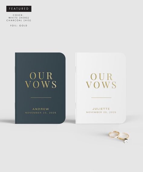 Modern Gold Foil Vow Books, Set of 2, Vow booklets, Vow Notebook, Wedding Vows, Minimalist His & Hers Vows, Gold, Silver, Rose Gold, SN015 by StudioNellcoteDesign on Etsy Officiant Book, Printed Vows, Date Quote, Notebook Wedding, Vow Booklet, Vow Books, Vow Book, Couple Items, Wedding Vows