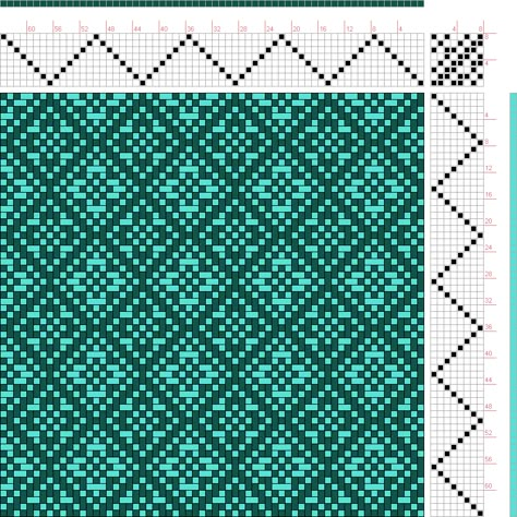 draft image: Reversing Point Twill Flowers, Kris Bruland, 8S, 8T 8 Harness Weaving Drafts, Floral Weaving Pattern, 8 Shaft Weaving Drafts, Weaving Patterns Loom, Weaving Patterns Design, Artisan Yarn, Inkle Weaving, Net Weaving, Rigid Heddle Weaving