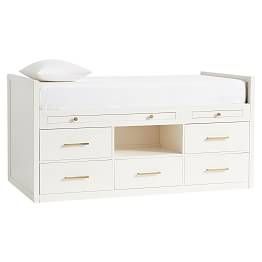 Cleary Captain's Bed Pull Out Desk, Captain Bed, White Drawer Pulls, Captains Bed, Storage Beds, Underbed Storage, New Bedroom Ideas, Small Bedroom Designs, Loft Beds