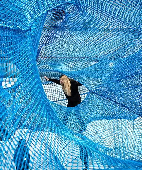 numen/for use constructs adult playground of woven blue tunnels in london car park Contemporary Installation, Adult Playground, Blue Zone, Playground Design, Installation Design, Anya Hindmarch, Design Milk, Car Park, Art Tips