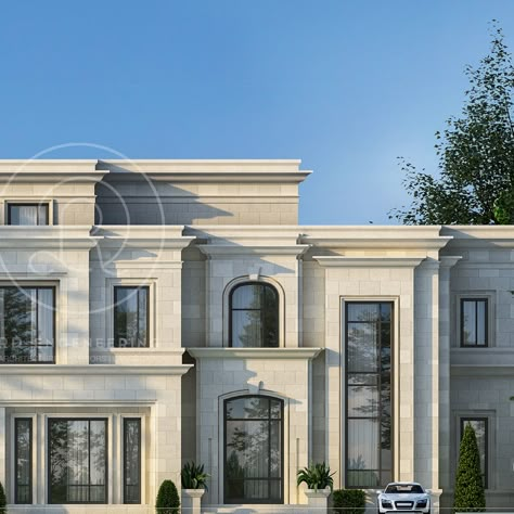 Classical Villa Exterior, New Classic Exterior Villa, New Classic Architecture Villa, Classic Facade Architecture, Neoclassical House Exterior, Neoclassical Architecture House, New Classic Villa Exterior Design, Neo Classic Villa Exterior, Modern Classic House Exterior