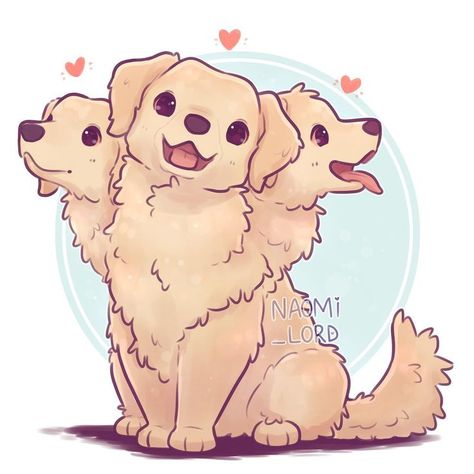 Golden Retriever Art Drawing, Naomi Lord Art, Golden Retriever Drawing, Naomi Lord, Chibi Dog, Kawaii Cat Drawing, Golden Retriever Art, Custom Pet Art, Dog Poses