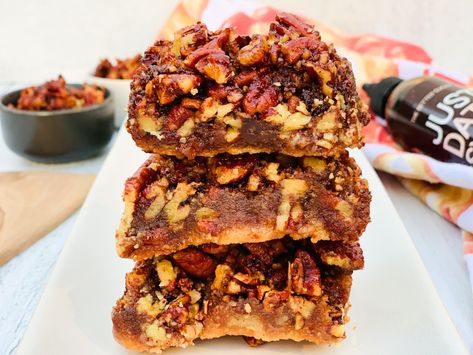 Pecan Pie Bars – livlaughcook – Mama and daughter enjoying all things food Mama And Daughter, Pecan Bars, Almond Bars, Pecan Pie Bars, Organic Maple Syrup, Pie Bars, Health Recipes, Pie Bar, Vegan Treats