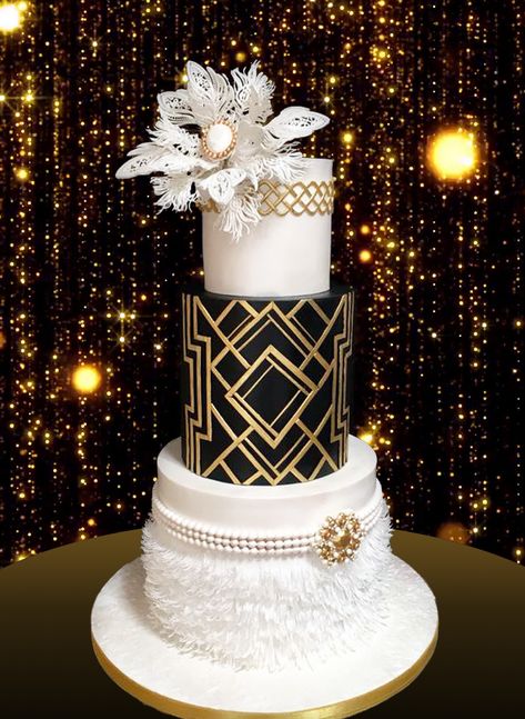 Gatsby Wedding Cake, Great Gatsby Cake, Gatsby Cake, Gatsby Birthday Party, Roaring 20s Wedding, Great Gatsby Themed Wedding, Gatsby Party Decorations, Great Gatsby Themed Party, 20s Wedding