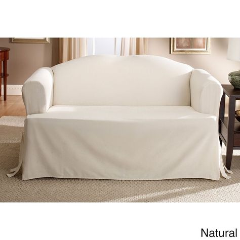 Sure Fit Cotton Classic T-Cushion Sofa Slipcover (Natural), Beige Off-White (Solid) Bed In The Corner, Coastal Granddaughter Bedroom, Granddaughter Bedroom, Sure Fit Slipcovers, Room Sofa Ideas, Couch Slipcovers, Home Decor Classic, Big Chair, Ottoman Slipcover