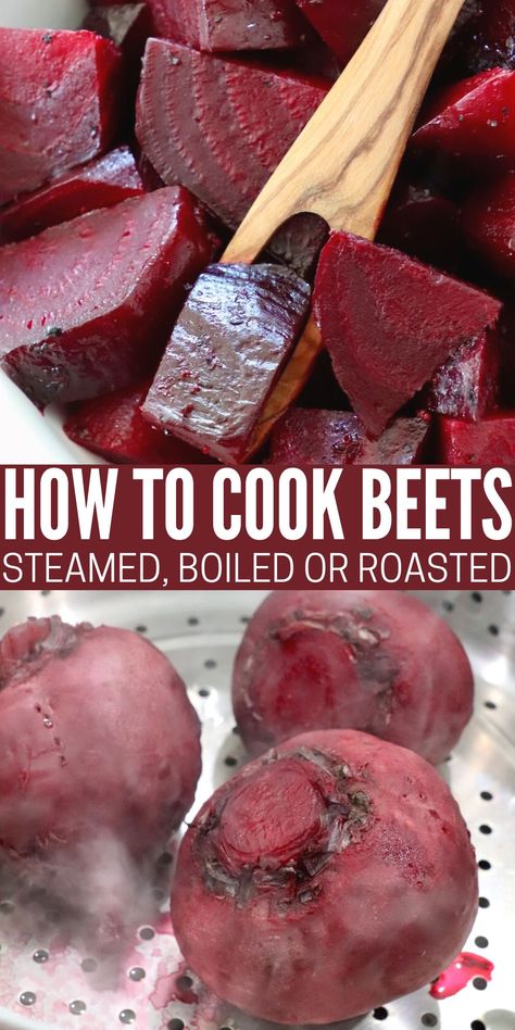 Learn how to cook beets 3 ways with this simple step-by-step guide. Whether you want to make roasted beets, steamed beets, or boiled beets, this blog post will teach you how! Using these easy tested and perfected methods will give you delicious cooked beets every time. Beets are a nutritional powerhouse and a delicious addition to salads, buddha bowls, soups, hummus, and more. How To Cook Beetroot, Beet Recipes Healthy, Salads Side Dishes, How To Boil Beets, Cooking Beets, Fresh Beets, Beet Recipes, Roasted Beets, Veggie Dishes