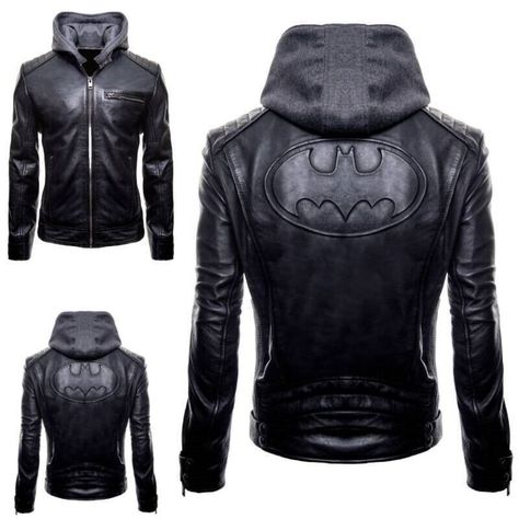 Channel your inner superhero with this Men's New Batman Logo Hoodie Biker Genuine Real Leather Motorcycle Jacket! 🦸‍♂️🏍️ Made from genuine leather, this vintage-style jacket comes with a hood and features a Batman logo accent. Perfect for any casual or party occasion, this mid-length jacket is a must-have addition to your wardrobe. 🌟 #BatmanHoodie #RealLeatherJacket #MotorcycleJacket #BikerStyle #VintageFashion #StandUp #MadeCrafted #Leather #PartyCocktail #Satin #Black #Synthetic Batman Hoodie, Vintage Style Jacket, Batman Logo, Real Leather Jacket, Leather Motorcycle Jacket, Biker Style, Black Logo, Leather Fashion, Mens Clothing Styles