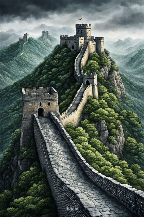 Explore the Mystical Great Wall: Digital Art Inspired by Ancient Wonders King Palace, Wall Digital Art, Fantasy Castles, Chinese Crafts, Fairy Village, Nice Pictures, Great Wall Of China, Fantasy Castle, Village Life