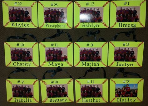 Softball Picture Frames - DIY Softball Picture Frames Diy, Softball Gifts For Players Diy, Softball Banquet, Softball Picture, Fast Pitch Softball, Softball Team Gifts, Softball Ideas, Baseball Team Gift, Softball Party