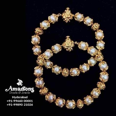 Gold Nakshi Kada with Pearls from Amarsons Pearls and Jewels 😍♥ @amarsonsjewellery  Follow 👉: @amarsonsjewellery    For More Details Whatsapp on : +91-9966000001 Amarsons Jewellery, Pearl Bangles Gold, Antique Necklaces Design, Antique Gold Jewelry Indian, Gold Jewelry Simple Necklace, Pearl Necklace Designs, Gold Necklace Indian Bridal Jewelry, Diamond Necklace Designs, Real Gold Jewelry