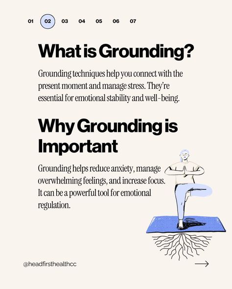 Feeling overwhelmed? 🌪️ Grounding techniques can help you stay centered and connected to the present moment. Swipe up to learn what you need to know about grounding and how to incorporate it into your daily life. ✨ LIKE, if you appreciate the information SHARE, if you want others to know COMMENT, if you have a positive or encouraging thing to say 🩷 #headfirsthealth #meditation #deepbreaths #Grounding #Mindfulness #SelfCare" Grounding Quotes, Staying Grounded, Grounding Techniques, The Present Moment, Present Moment, Emotional Regulation, The Present, Daily Life, Self Care