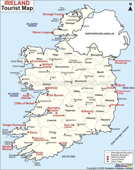 Ireland Travel Map. My infamous Great-great Grandmother Lulu Noonan's father arrived from Ireland in the mid 1800's. Definitely on the to-do list! -JJ Map Of Ireland, Ireland Map, Travel Ireland, Ireland Trip, Love Ireland, Tourist Map, Ireland Vacation, Printable Maps, Travel Map