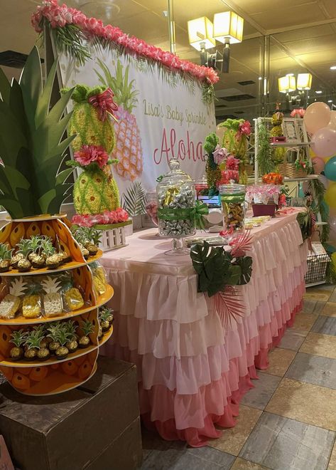 Hawaiian Baby Shower Party Ideas | Photo 1 of 21 | Catch My Party Aloha Baby Shower Ideas Girl, Luau Baby Shower Ideas, Hawaiian Baby Shower Theme, Hawaiian Baby Shower, Hawaiian Baby Showers, Gender Reveal Baby Shower Themes, Hawaii Theme, Luau Baby Showers, Luau Theme Party