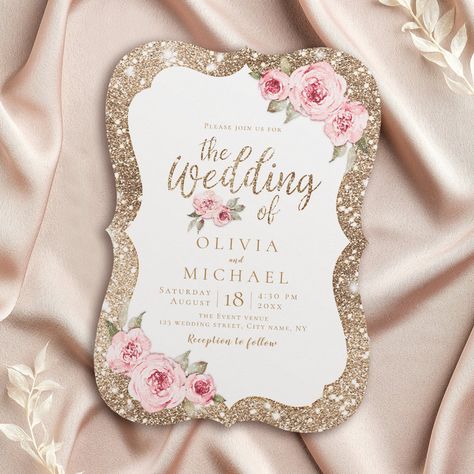 Floral Birthday Invitations, Wedding Blush, 16th Birthday Invitations, Rose Gold Sparkle, 2nd Birthday Invitations, Sweet 16 Birthday Party, Elegant Watercolor, Floral Bridal Shower Invitations, Sweet 16 Invitations