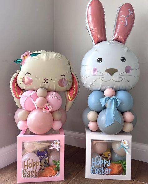 Bertie’s Balloons | 🐰 Easter 🐰 A little upgrade on our 2022 Easter edition. Choice of two cute bunnies on a balloon base sitting on a fillable ‘Hoppy… | Instagram Easter Balloon Basket, Easter Balloon Bouquet, Easter Balloon Ideas, Easter Balloon Decor, Balloon Base, Base Sitting, Easter Balloons, Balloon Boxes, Cream Eggs