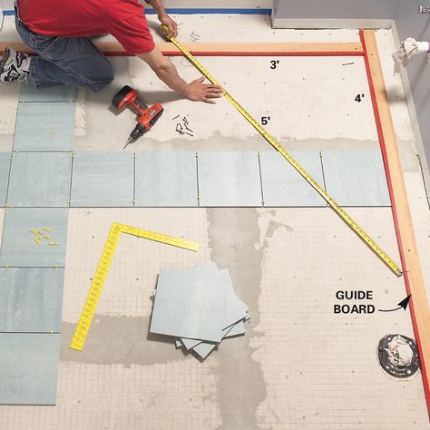 How to Lay Tile: Install a Ceramic Tile Floor In the Bathroom | The Family Handyman Laying Tile, Installing Tile Floor, Installing Tile, Ceramic Tile Floor, How To Lay Tile, Elegant Tiles, Diy Tile, Ceramic Floor Tiles, Tile Projects