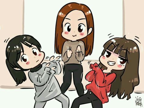 Blackpink House, Best Friend Drawings, Best Friends Cartoon, Friends Illustration, Bff Drawings, 일본 패션, Three Girls, Friend Cartoon, Drawings Of Friends