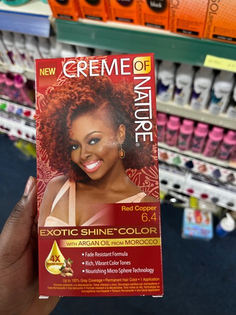 Colored 4c Natural Hair, Creme Of Nature Hair Dye, Crème Of Nature, Afro Hair Color, Hair Aesthetics, Creme Of Nature, March Spring, Box Dye, Ginger Hair Color