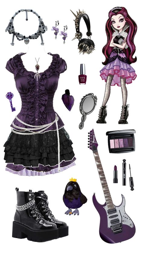 raven queen ever after high inspired outfit Raven Ever After High Costume, Halloween Costumes Ever After High, Raven Queen Outfit Ideas, Eah Inspired Outfits, Raven Queen Aesthetic Outfits, Ever After High Outfits Inspiration, Raven Queen Inspired Outfits, Ever After High Halloween Costumes, Raven Queen Cosplay